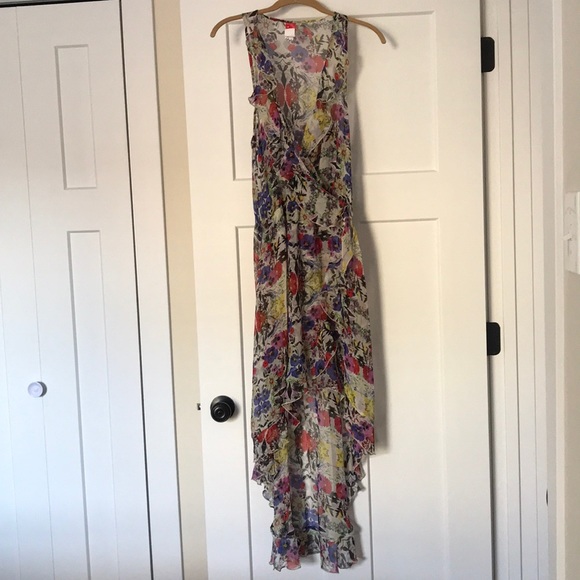 100% Silk Floral Red Carter Swimsuit Coverup - Picture 1 of 7